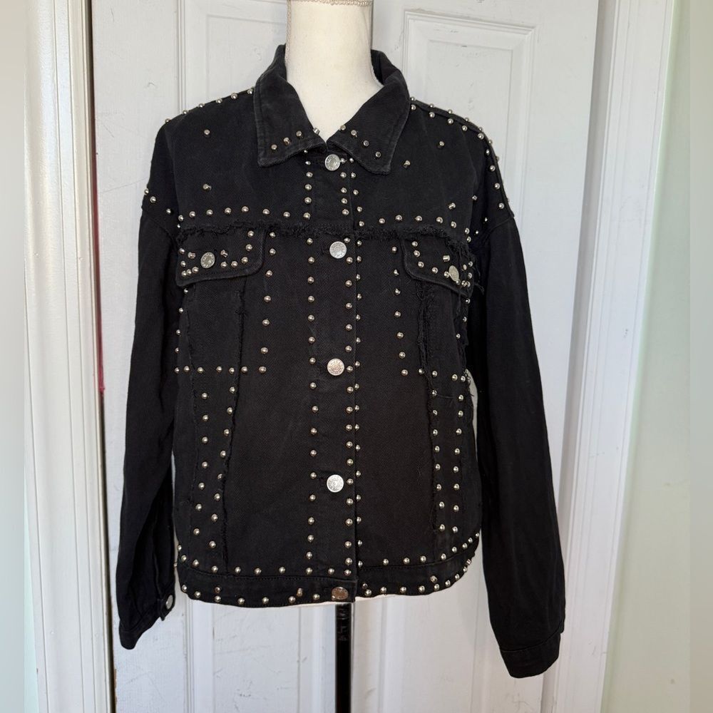 Moto Studded Goth Black Denim Jacket